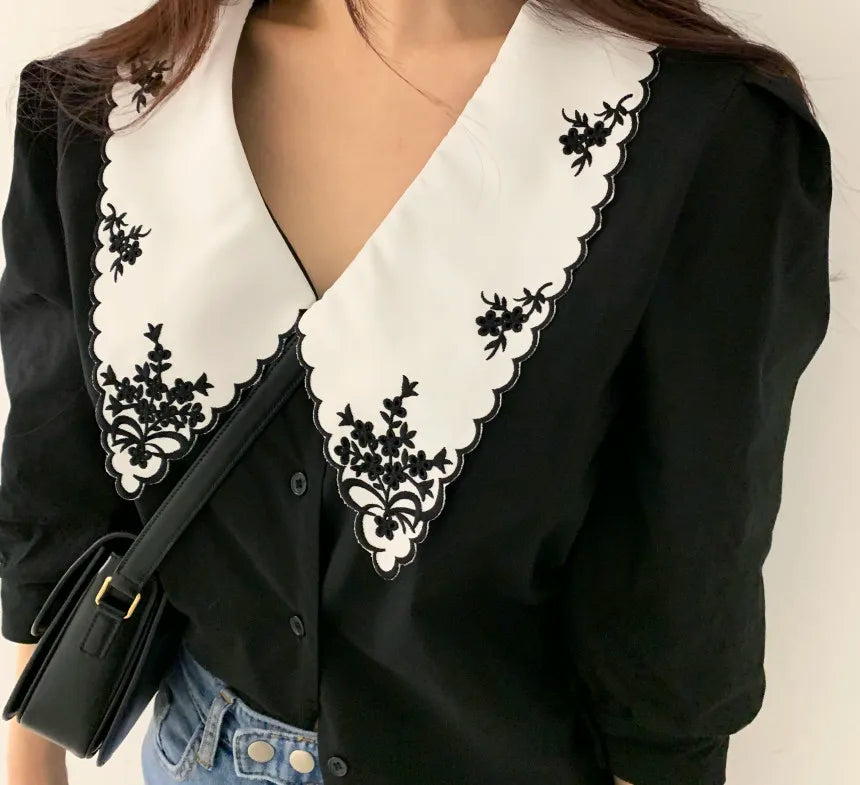 ZAROY camisas قمصان وبلوزات Elegant Embroidery Lace Women Blouse Flower Half Sleeve White Shirt Spring Autumn Womens Top  Amaijoin