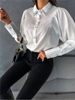 Load image into Gallery viewer, Elegant Office Shirt For Women 2024 Spring Summer Fashion Diamond-encrusted Neck Long Sleeve White Loose Blouses And Tops Female  Amaijoin
