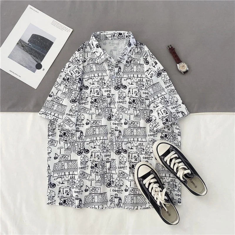 Women's Fashion Casual Loose Short Sleeve Shirt New Summer Retro Hong Kong Style T-shirt Hip Hop Alphabet Print Shirt Half Sleev  Amaijoin