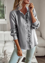 Load image into Gallery viewer, Fashion New Women Shirt Elegant Office Ruched Stand Collar Single Breasted Long Sleeve Top Causal Solid Comfort Simple Shirt  Amaijoin
