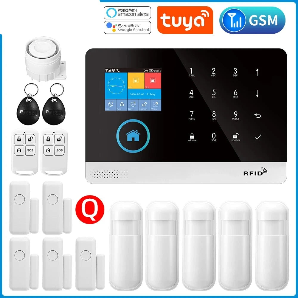 Gautone Tuya Smart Wifi Home Security Alarm System Wireless GSM Fire Alarm System Panel Smart Life App Control work with Alexa  Amaijoin