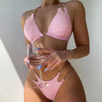 Load image into Gallery viewer, Sexy Metal Chain String Swimwear Halter Bikinis Set Mujer Swimsuit Women Triangle Ruched Thong Bathing Suit Biquinis Bikini Swim  Amaijoin
