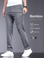 Load image into Gallery viewer, Bamboo Fiber Fabric Summer Men&#39;s Casual Pants Fashion Thin Soft Breathable Elastic Business Slim Straight Trousers Black Gray  Amaijoin
