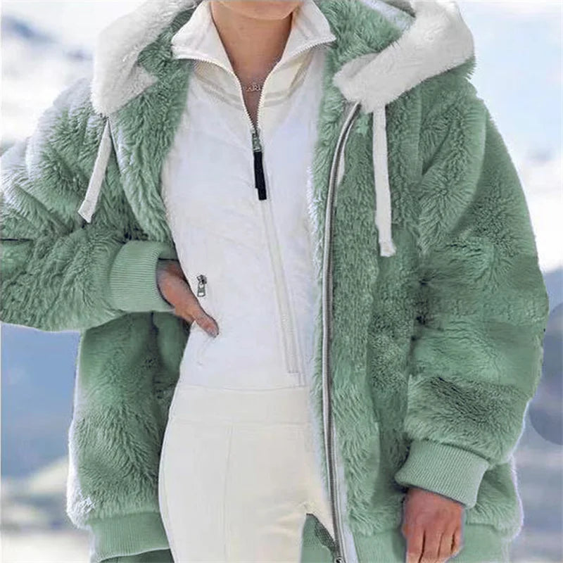 Winter Warm Women's Faux Fur Jacket Plush Coat New Casual Hooded Zipper Soft Fleece Cashmere Jackets Female Thick Clothing y2k  Amaijoin