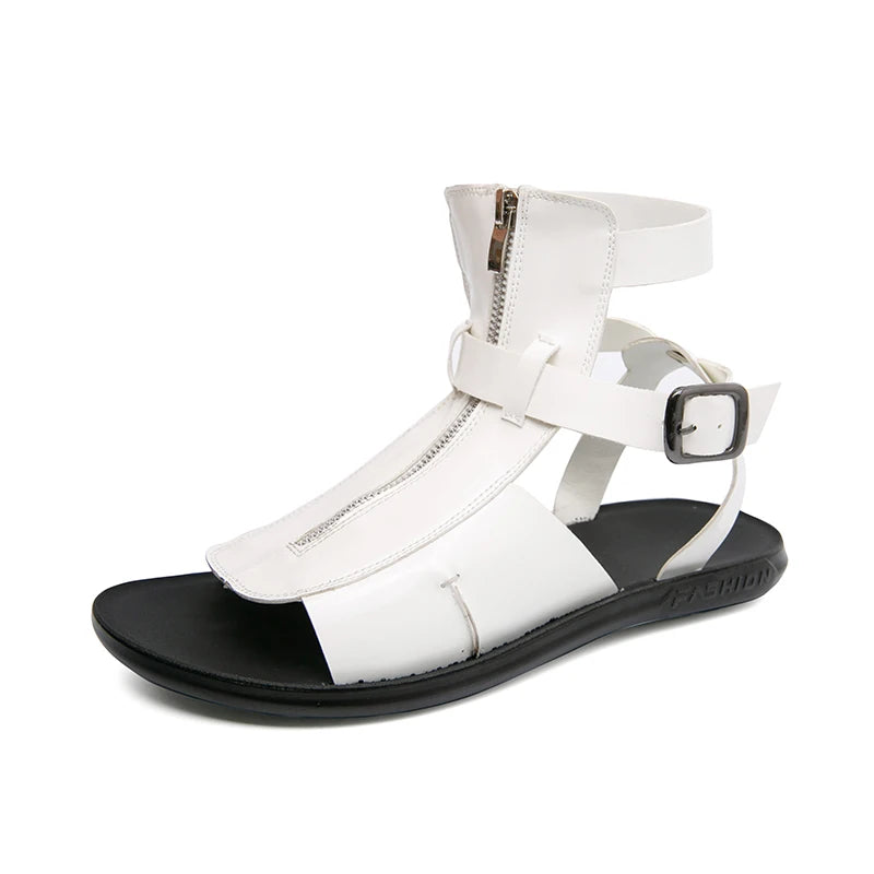 Luxury Brand White Roman Sandals Summer 2023 New Beach Shoes Men's New Casual Sandals Men's Outdoor Comfortable Zippered Sandals  Amaijoin