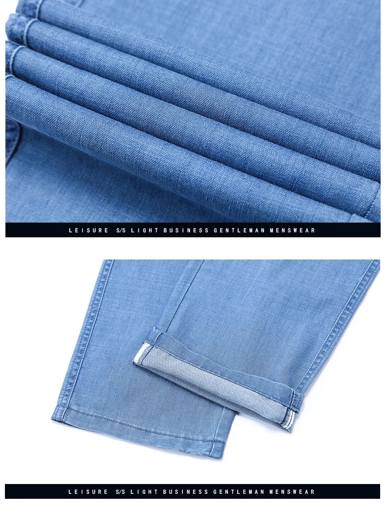 2024 Spring Summer New Men's Thin Light Blue Loose Jeans Business Fashion Lyocell Fabric Stretch Denim Trousers Male Brand Pants  Amaijoin