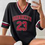 Load image into Gallery viewer, Brooklyn Number 23 T-Shirt For Men Women Summer Oversized V-neck Tee Harajuku Trend Short Sleeve Female Streetwear Tops Unisex  Amaijoin
