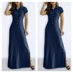 Load image into Gallery viewer, Europe And America Cross Border New Long Dress Shirt Collar Split Pocket Large Swing Dress Large Casual Denim Dress  Amaijoin
