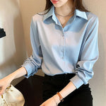 Load image into Gallery viewer, Black Chiffon Shirts For Women Spring NEW Solid Long Sleeve Shirts Korean Fashion Ladies Blouse Simple Female Clothing Tops  Amaijoin
