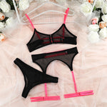 Load image into Gallery viewer, Sexy Erotic Lingerie Women Bra And Panty Garters 3pcs See-Through Wire Free Solid Underwear Half Cup Push Up Breves Sets  Amaijoin
