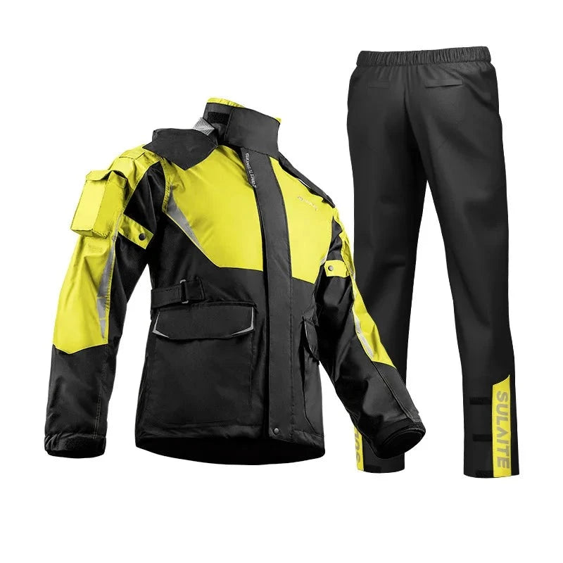 SULAITE Men Women Waterproof Motorcycle Rider Raincoat Suit  Set Reflective Light Raincoat For Riding Jacket Pants Set  Amaijoin