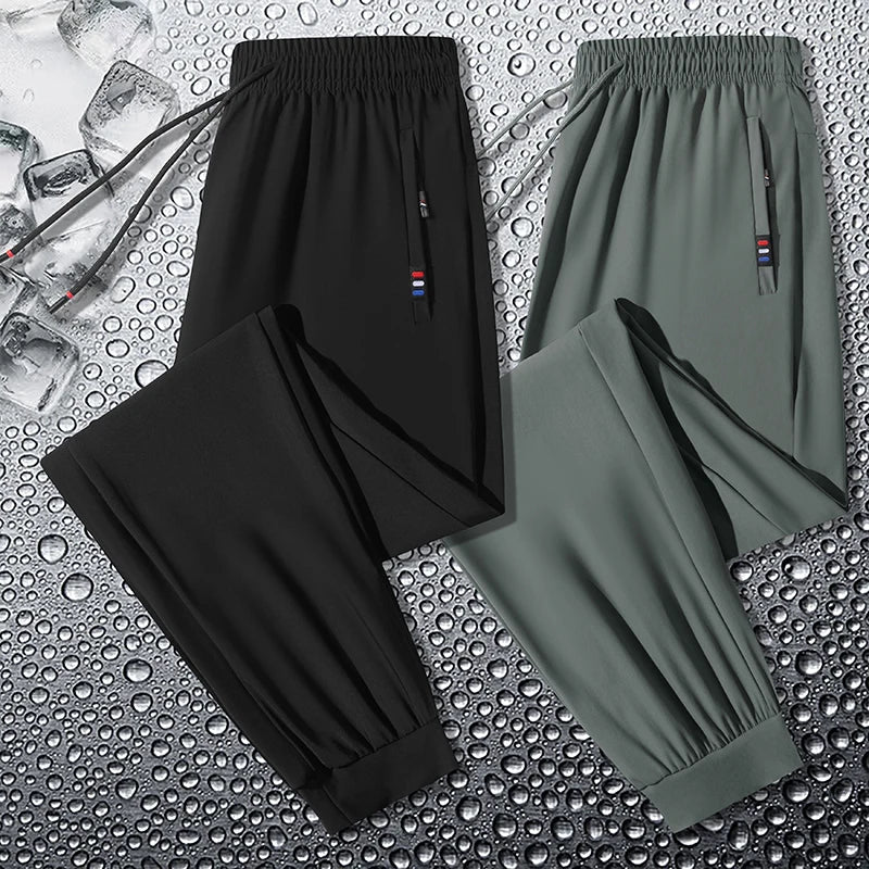 2024 Summer Men's Casual Elastic Sports Pants Thin Breathable Large Size Outdoor Running Pants Elastic Waist Ice Silk Pants 8Xl  Amaijoin