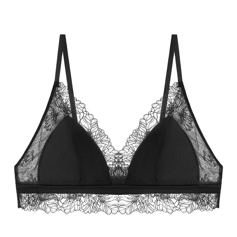 BirdTree, 100%Real Silk Wire Free Bra, Women Small Chest Sexy, French Comfortable Lace Thin Underwear, 2024 Summer New P43377QC  Amaijoin