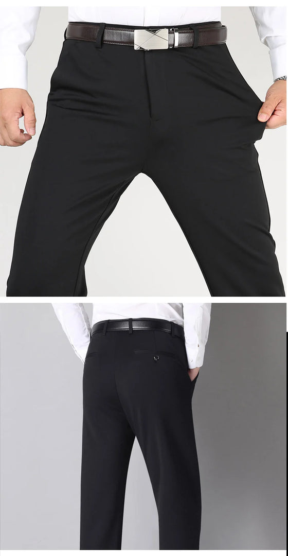 Men's Summer Thin Fashion Business Casual Suit Pants Long Pants Men's Elastic Straight Sleeve Formal Pants Plus Size 28-40  Amaijoin