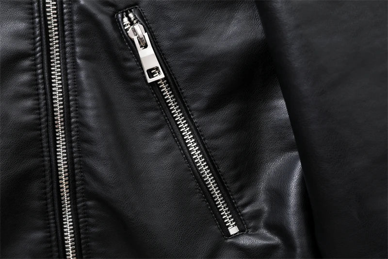 ZVRI 2023 new women's motorcycle leather PU imitation leather loose Osaka jacket Black pocket belt zipper jacket  Amaijoin