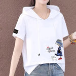 Load image into Gallery viewer, Short Sleeve Summer Thin White T-shirt Women Casual Fashion Top Loose Style Polyester Fabric Cartoon Design  Amaijoin
