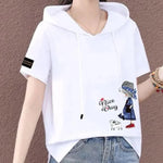 Load image into Gallery viewer, Short Sleeve Summer Thin White T-shirt Women Casual Fashion Top Loose Style Polyester Fabric Cartoon Design  Amaijoin
