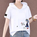 Load image into Gallery viewer, Short Sleeve Summer Thin White T-shirt Women Casual Fashion Top Loose Style Polyester Fabric Cartoon Design  Amaijoin
