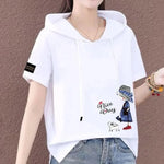 Load image into Gallery viewer, Short Sleeve Summer Thin White T-shirt Women Casual Fashion Top Loose Style Polyester Fabric Cartoon Design  Amaijoin
