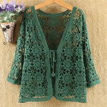 Load image into Gallery viewer, Sexy Hollow Lace Sunscreen Cardigan Sweater Women Wide Loose Air Conditioning Knitted Sweater Thin Section Female Spring Autumn  Amaijoin
