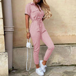 Load image into Gallery viewer, Women&#39;s Monochromatic Belt Workwear Jumpsuit, Casual Pants, Flip Collar, Buckle, European and American, Summer, 2023  Amaijoin
