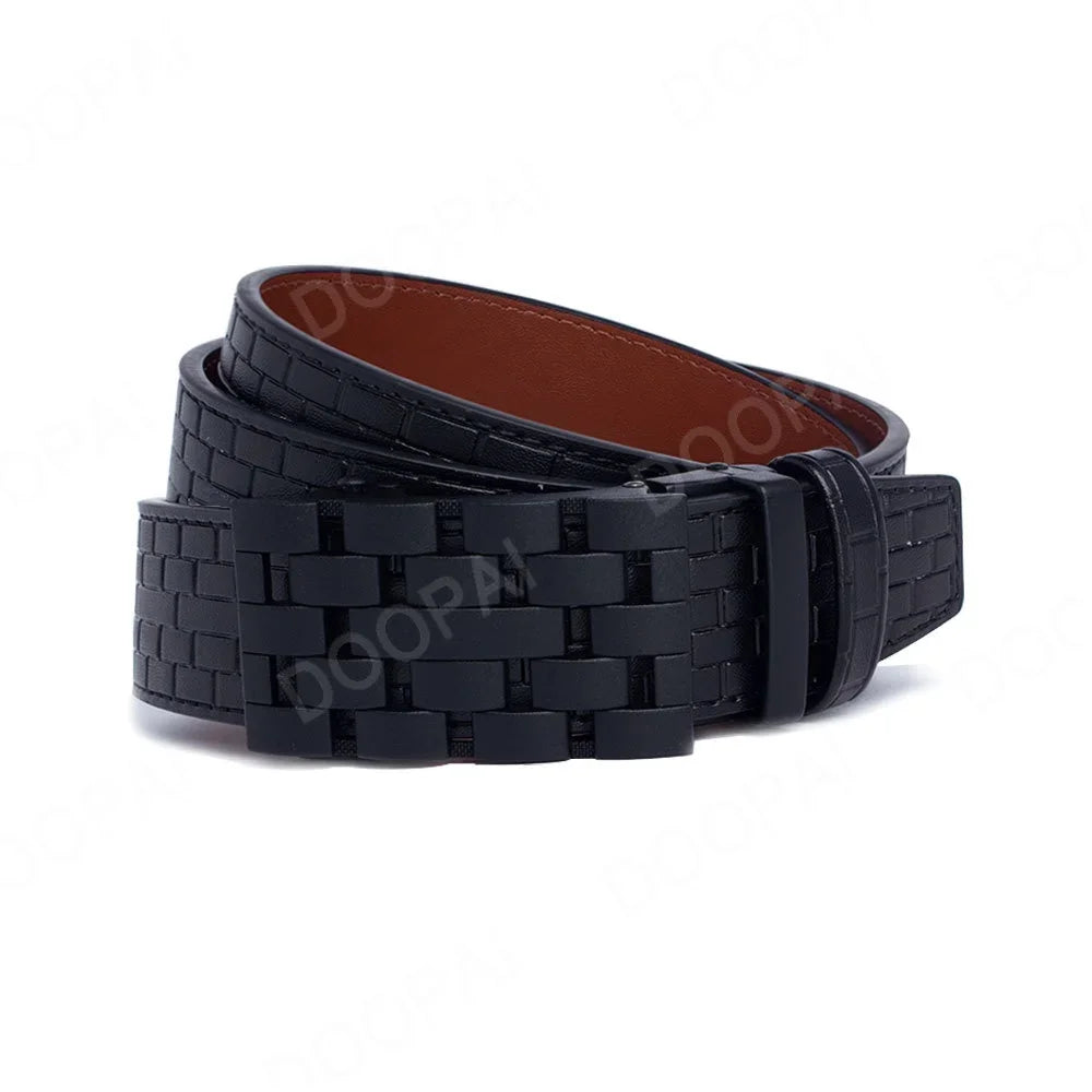 2023 Men Belt Metal Luxury Brand Automatic Buckle Plaid Genuine Leather Belts for Men Waist Strap Black Male  Amaijoin