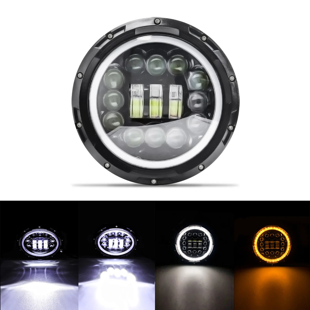 7" Round LED Headlight Cafe Racer for Yamaha Harley Road King Jeep Wrangler Jk Halo Angel Eyes 7 Inch Motorcycle LED Headlight  Amaijoin