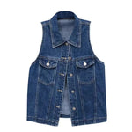 Load image into Gallery viewer, Deep Blue Summer Denim Vest Tops For Woman 2024 Streetwear Chic Retro Sleeveless Jeans Waistcoat Clothes  Amaijoin
