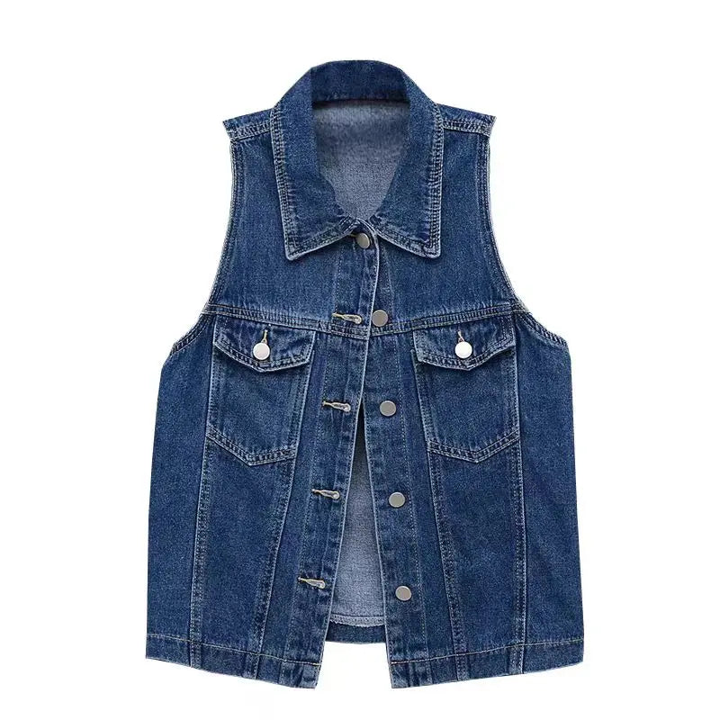 Deep Blue Summer Denim Vest Tops For Woman 2024 Streetwear Chic Retro Sleeveless Jeans Waistcoat Clothes  Amaijoin