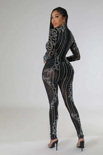 Load image into Gallery viewer, Perspective Hot Diamond Long Sleeve Party Nightclub Jumpsuit  Amaijoin
