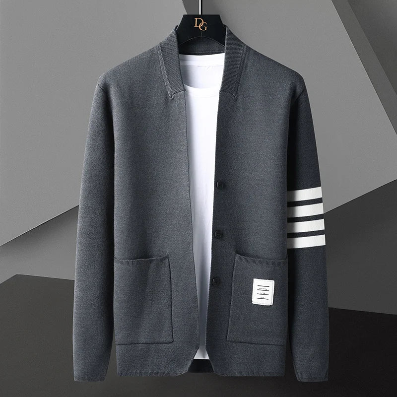 High-end brand luxury knitted cardigan young men's Korean version personality four-bar casual sweater coat spring and autumn new  Amaijoin