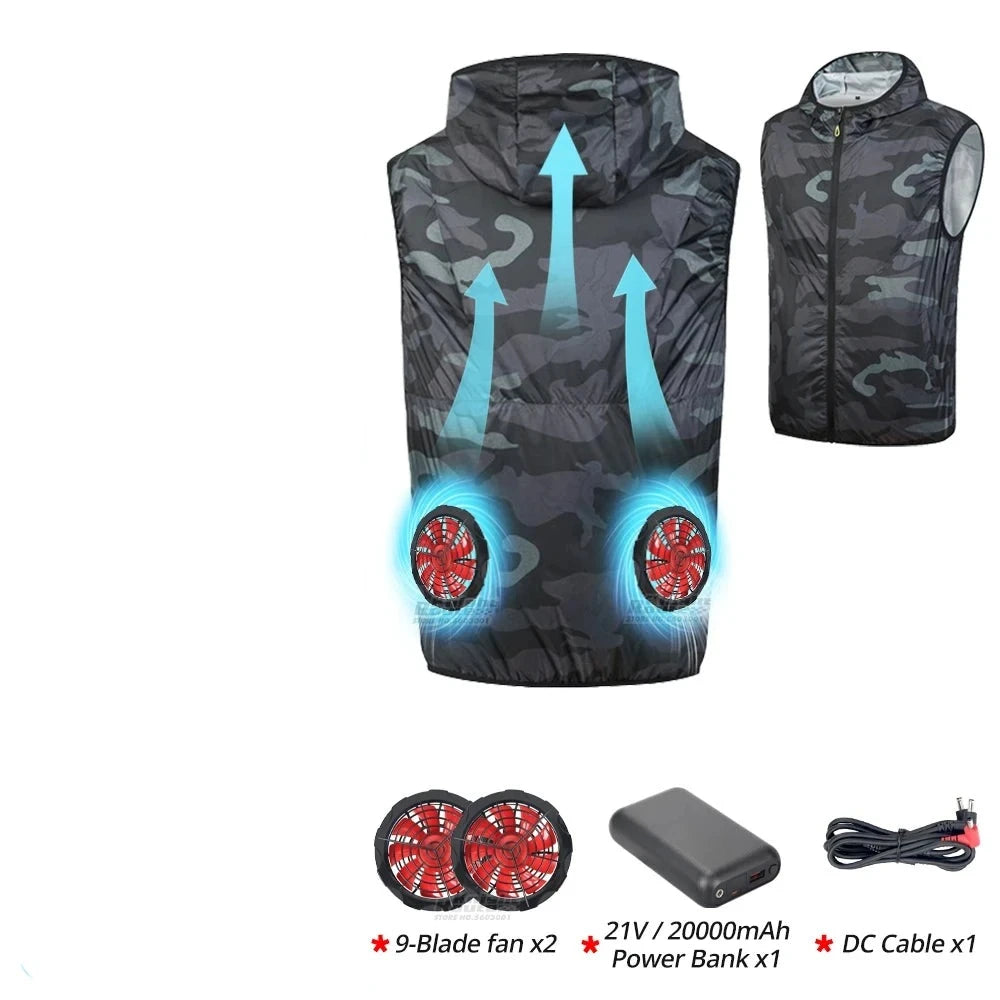 21V Battery Cooling Vest Wearable 9-blade Fan Vest Motorcycle Cool Vest Air-conditioned Clothes Cooling Hiking Fishing Jacket  Amaijoin