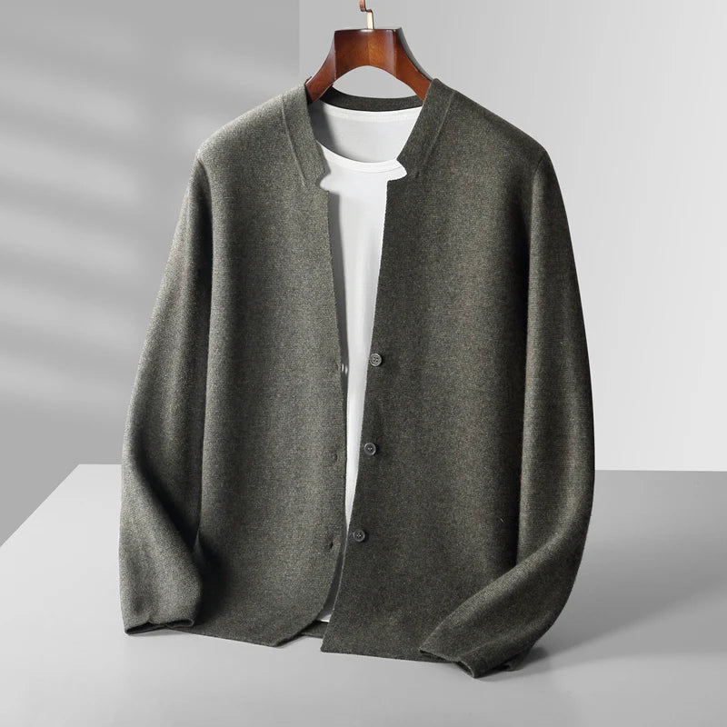 New Men Cashmere Wool Stand-Up Collar Cardigan Casual Knit Business Coat Autumn Winter Youth Versatile Warm Men Jacket  Amaijoin