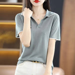 Load image into Gallery viewer, Clothing Short Sleeve Tee T-shirt Woman Plain Polo Neck Shirts for Women Red Tops Sale Luxury Youth Synthetic Aesthetic V Cotton  Amaijoin
