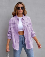 Load image into Gallery viewer, Ragged Torn Denim Lapel Jacket Women Autumn Winter Short Fashion Jacket  Pockets Blazer Solid Standard Overcoat Loose Streetwear  Amaijoin
