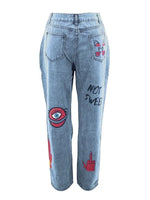 Load image into Gallery viewer, LW Butterfly Letter Print Ripped Jeans Women Casual Denim Pants Street Trousers slim stretch denim pencil pants (No Stretch)  Amaijoin
