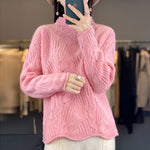 Load image into Gallery viewer, 100% Australian Wool Sweater Solid Color Knitted Hollow Half High Collar Women&#39;s Pullover Sweater Slim Fit Exquisite Thin Style  Amaijoin
