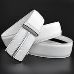 Load image into Gallery viewer, Elegant White Color Men Women Unisex Leather Belt Genuine Leather Automatic Buckle 3.5cm Width Men Waist Straps for Jeans  Amaijoin
