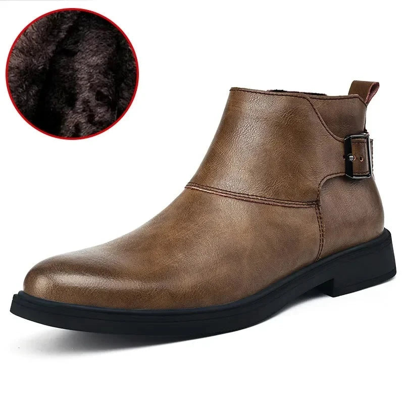 Genuine Leather Men's Motorcycle Boots Classic for Men Ankle Boots 2023 Men Casual Low Top Shoes Side Zipper Male Ankle Boots  Amaijoin