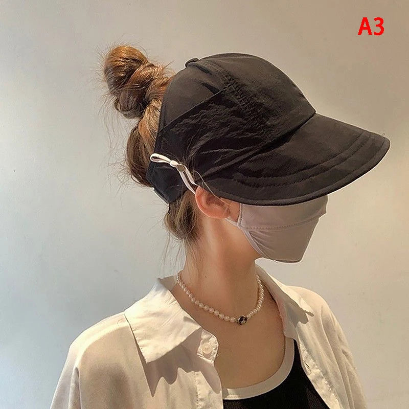 Foldable Wide Brim Ponytail Sun Hat Drawstring Adjustable Cap  Summer Quick-dry Visor Fisherman CapFor Women Beach Hat  Amaijoin