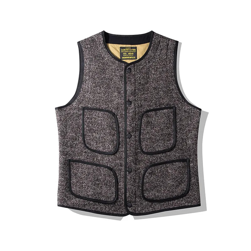 3402 Winter Fall Fashion Men's Cozy Premium Coarse Wool Vest Multi Pockets Simple Basic Waistcoats Comfortable Sleeveless Coats  Amaijoin