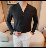 Load image into Gallery viewer, Brand Scarless Elastic V-neck Shirt Men Long Sleeve Casual Business Dress Shirts Solid Social Party Tuxedo Blouse Men Clothing  Amaijoin
