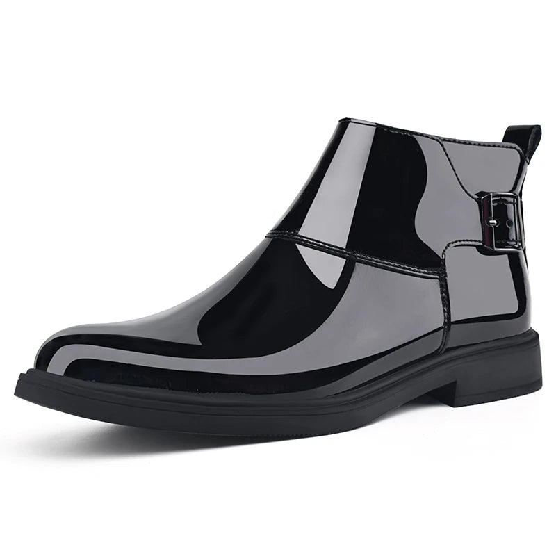 New Men's Casual Patent Leather Luxury Chelsea Boots Business Shoes Mens Designer Brand Formal Dress Shoes for Men Ankle Boots  Amaijoin