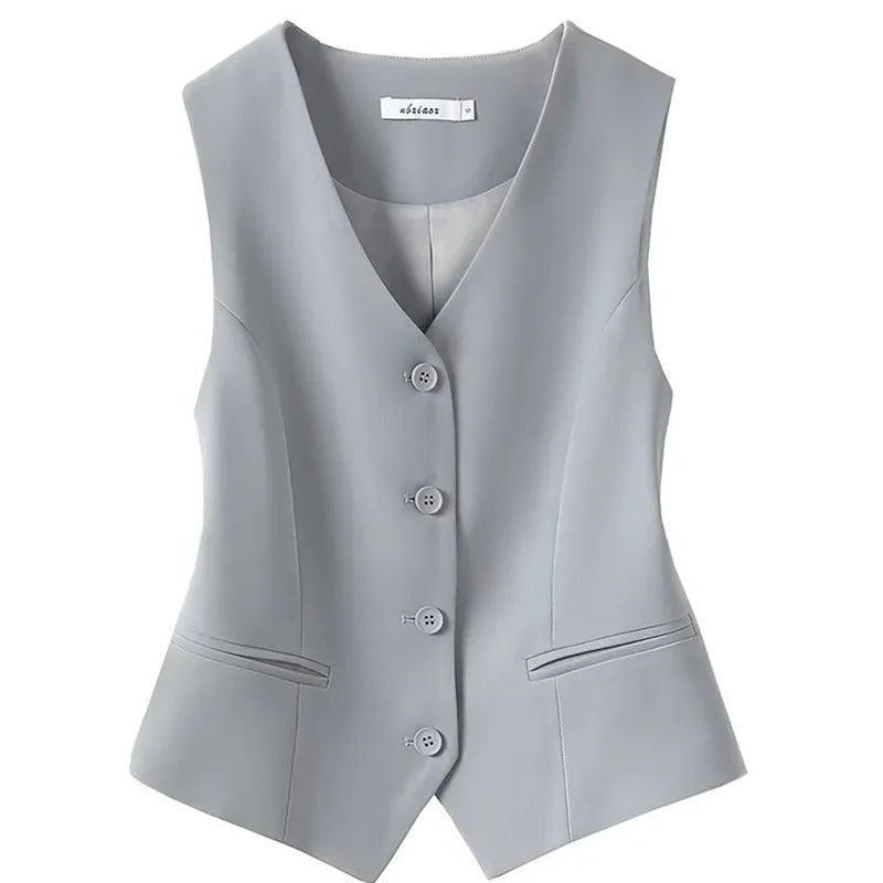 2024 Summer V-Neck Vest Women Thin Loose Waistcoat Single Breasted Sleeveless Blazer Female Slim Short Vest Femme Slim Buttons  Amaijoin