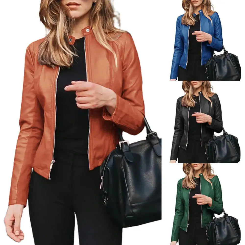 Fashion Women Outwear Jacket Suit Coat Autumn Winter Short Faux Leather Clothes  Amaijoin