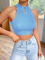 Load image into Gallery viewer, New  Summer Women Metal Cut Out Keyhole Tank Top Casual Rib-Knit Neck Cropped Shirts Femme Sleeveless Off Shoulders Y2k T-shirts  Amaijoin
