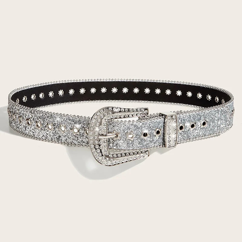 Y2K Rhinestone Belt For Women Men Designer Punk Star Hole Waist Strap Gothic Female Girl Jeans Decoration Waistband  Amaijoin