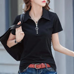 Load image into Gallery viewer, New 2024 Summer Women T Shirt Cotton Elegant Style Zipper Neck Fashion Office Lady Top Short Sleeve Polo For Women  Amaijoin
