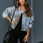 Load image into Gallery viewer, 2023 Spring New Denim Jacket Women Long-sleeved Denim Jacket Female Leopard Stitching Female Tops  Amaijoin
