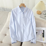 Load image into Gallery viewer, Women&#39;s Casual Cotton Oxford Shirt 2023 New Woman Striped Blouse and Tops Simple Solid Lady White Blue Shirts Clothes  Amaijoin
